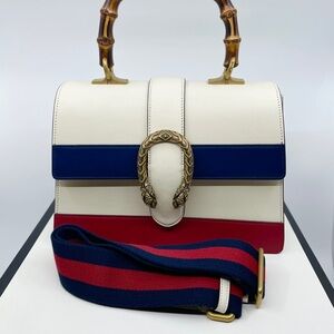 Gucci Dionysus Cream and Blue Crossbody Bag with Bamboo Handle Medium